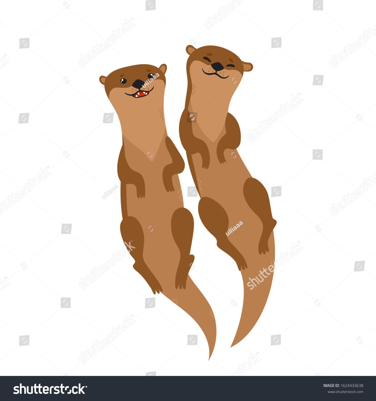 Vector Set Cartoon Brown Otter Swimming Stock Vector Royalty Free