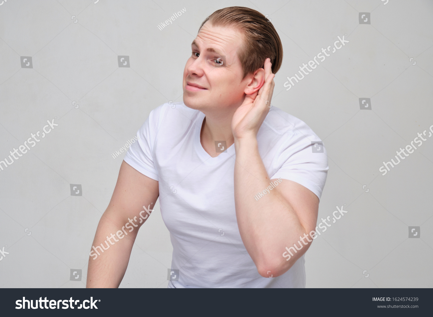 Young Man White Tshirt Cant Hear Stock Photo 1624574239 | Shutterstock