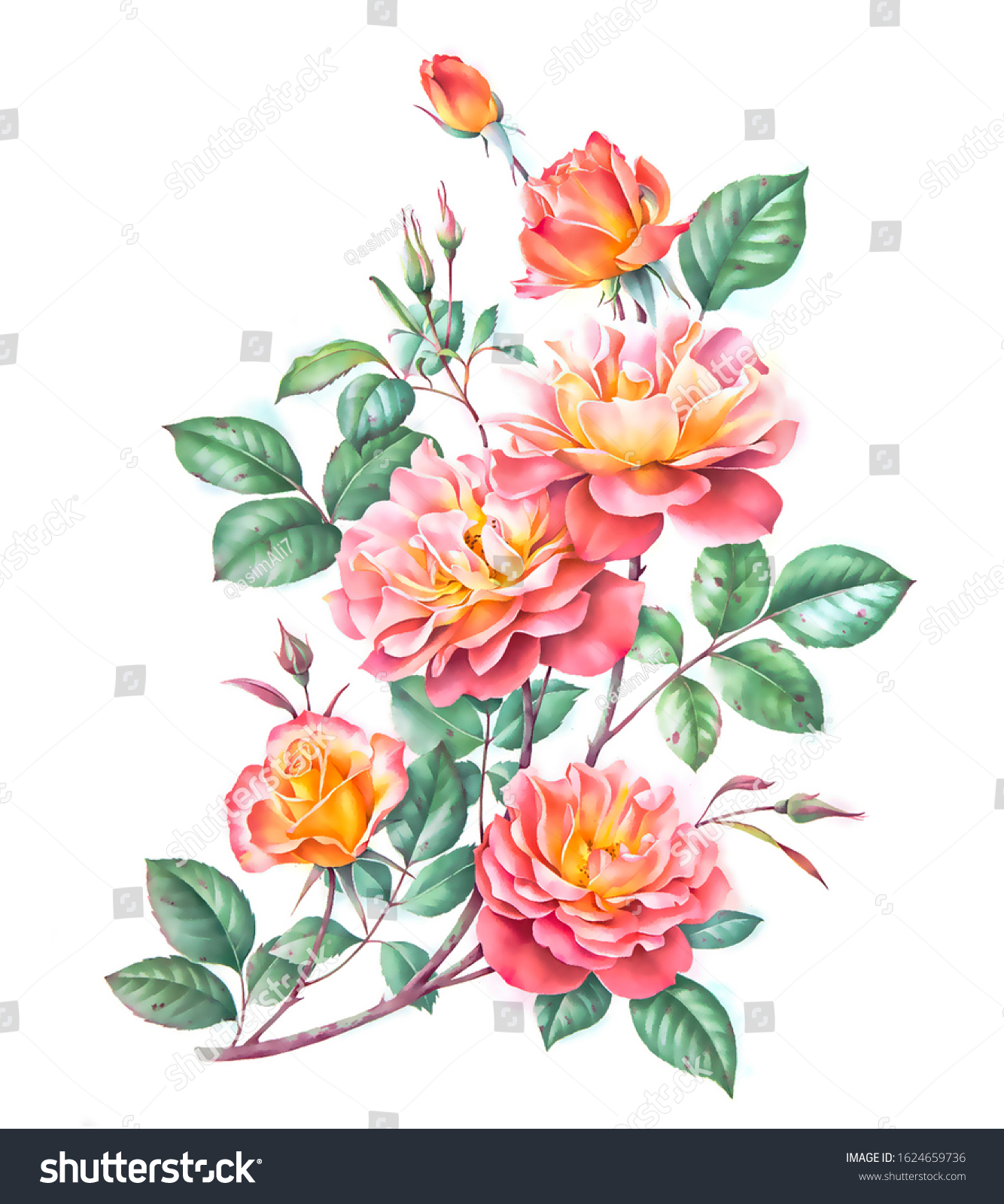 Digital Textile Design Flower Leaves Stock Illustration 1624659736 ...