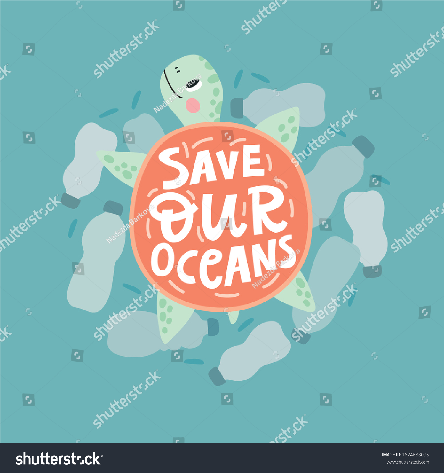 Cute Cartoon Turtle Stop Plastic Handwritten Stock Vector (Royalty Free ...