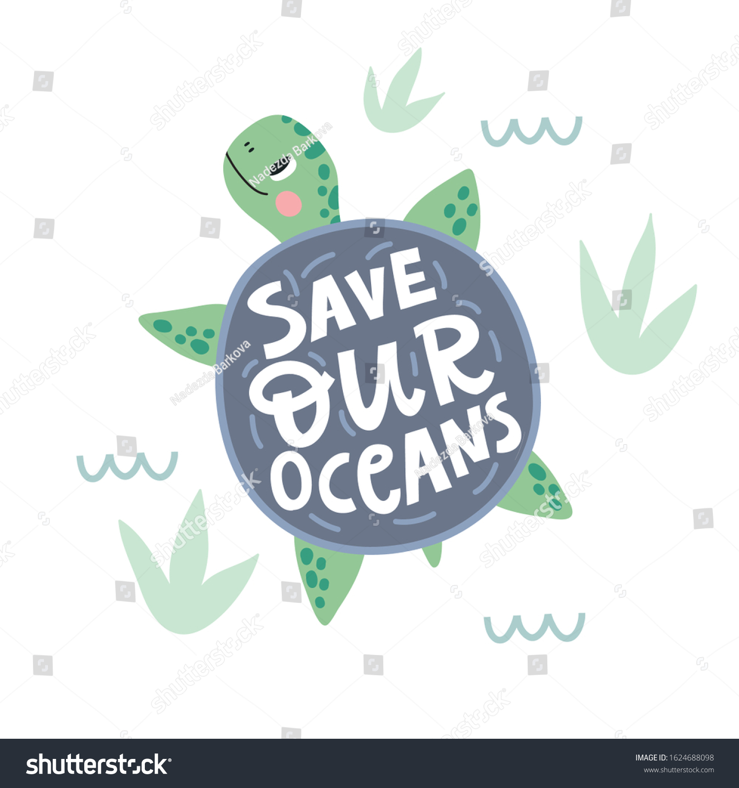 Cute Cartoon Turtle Stop Plastic Handwritten Stock Vector (Royalty Free ...