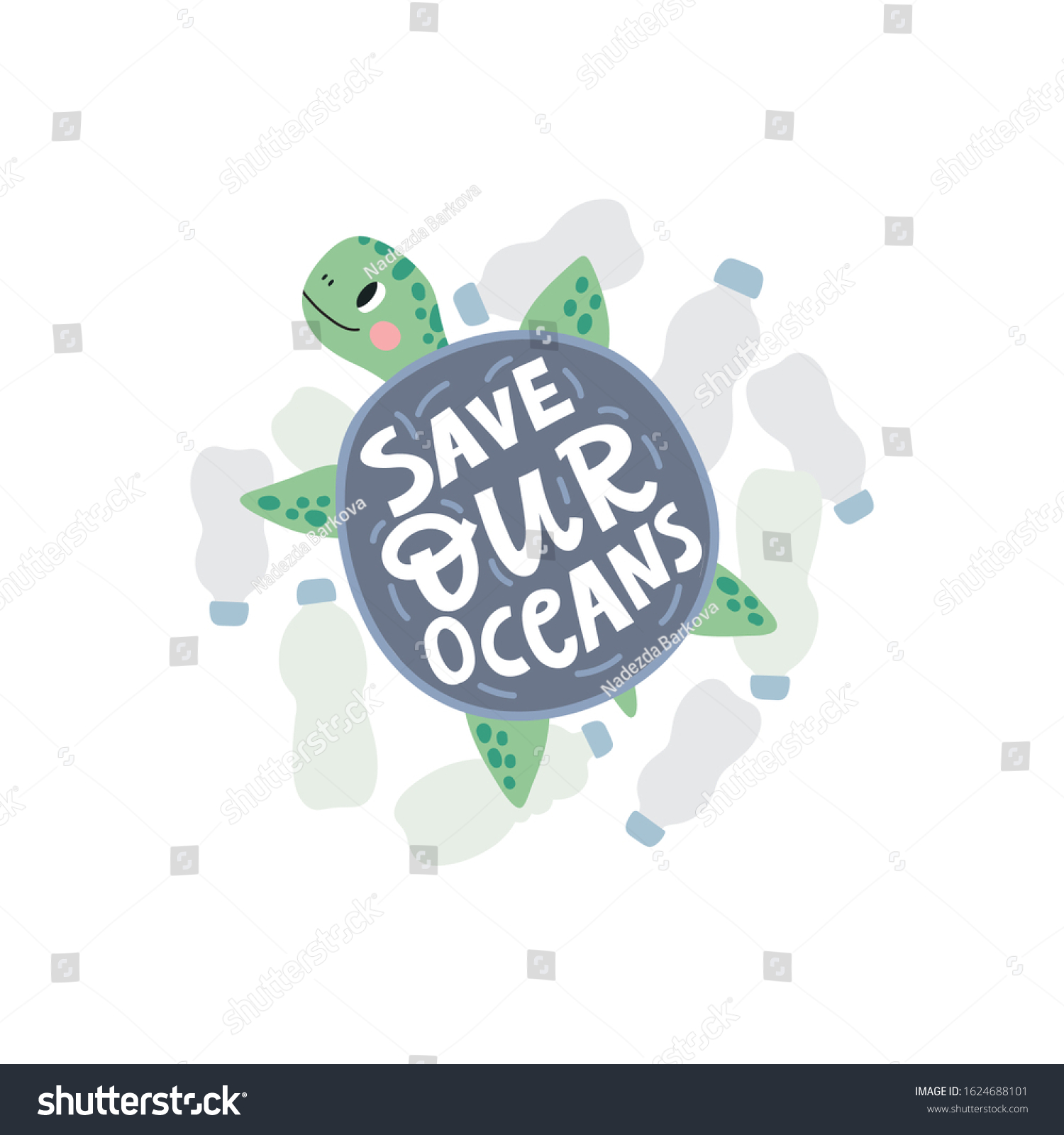 Cute Cartoon Turtle Stop Plastic Handwritten Stock Vector (Royalty Free ...