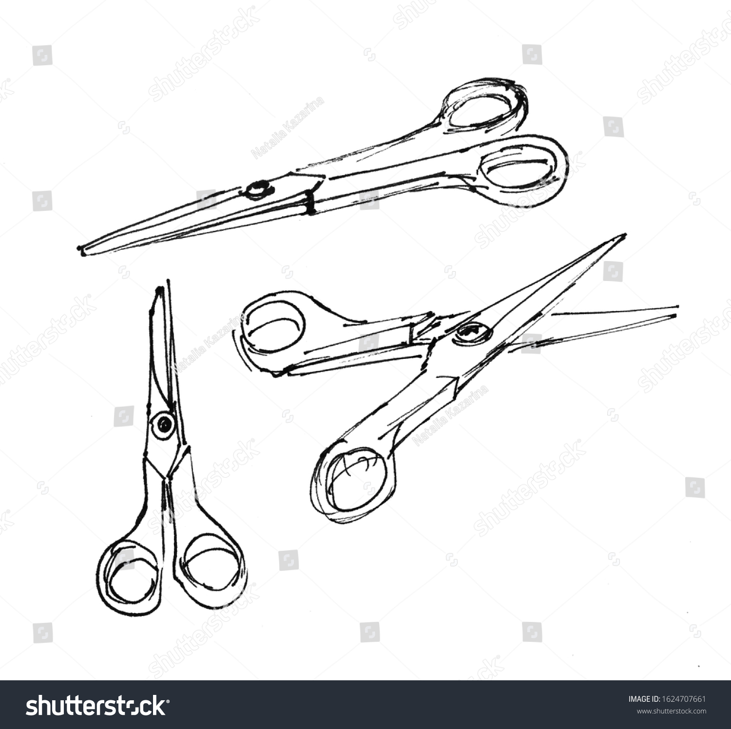 Set Graphic Black White Drawing Scissors Stock Illustration 1624707661 ...