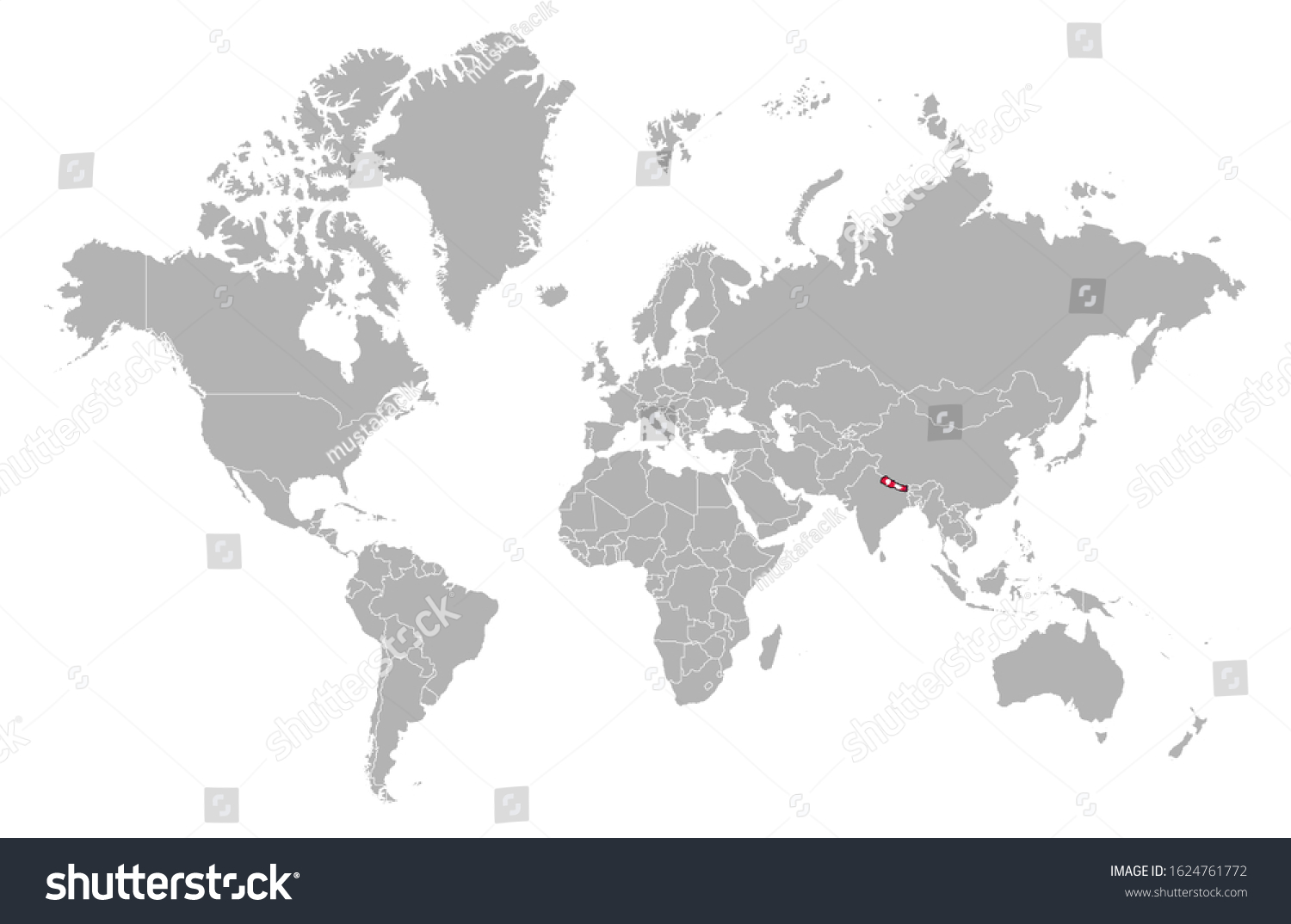 Nepal On Detailed World Map Overlay Stock Vector Royalty Free Stock Vector Nepal On Detailed World Map With Overlay Nepal Flag The Location Of The Country Of Nepal On The 1624761772