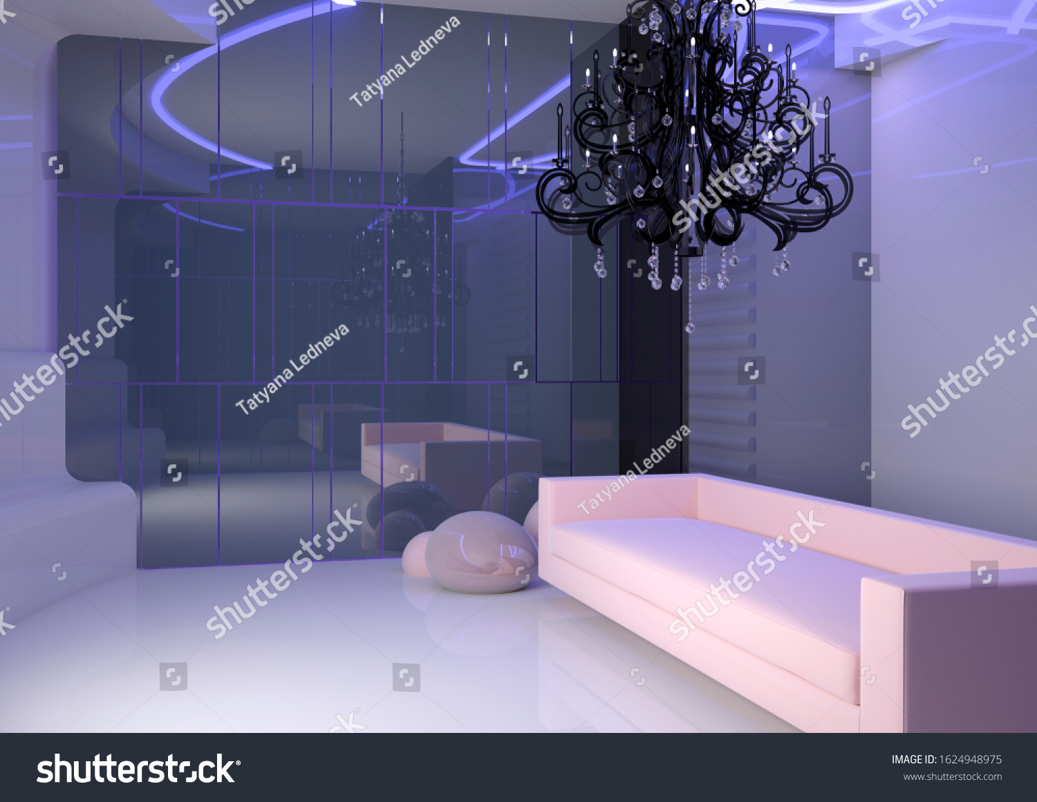 Futuristic Interior Design Luxurious Living Room Stock Illustration 