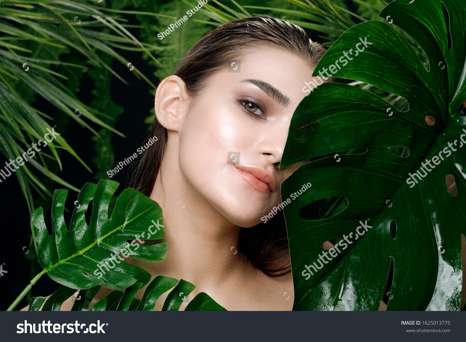 Beautiful Woman Naked Shoulders Green Leaves Stock Photo Shutterstock