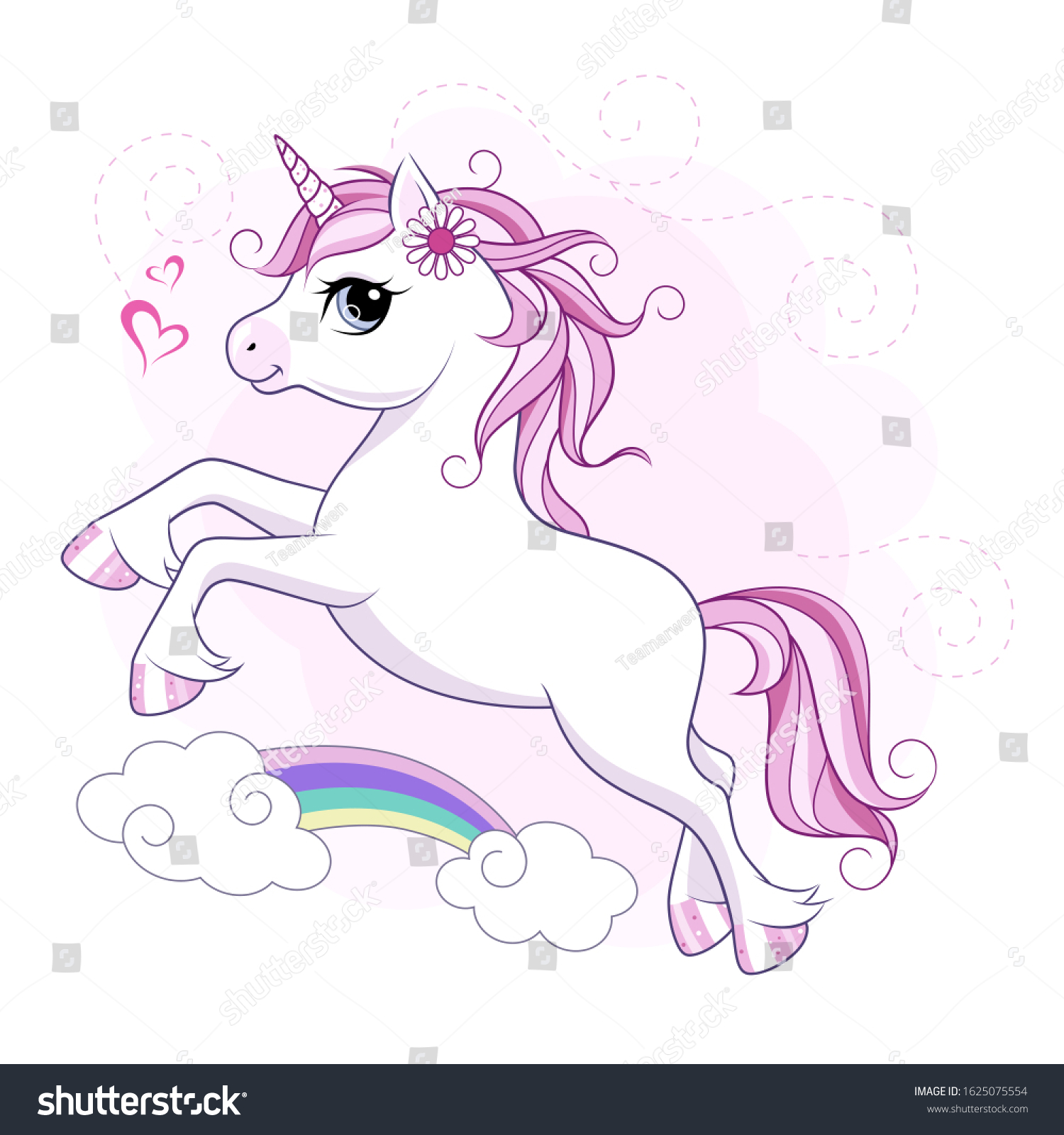 Cute Little Unicorn Character Over Pink Stock Vector (Royalty Free ...