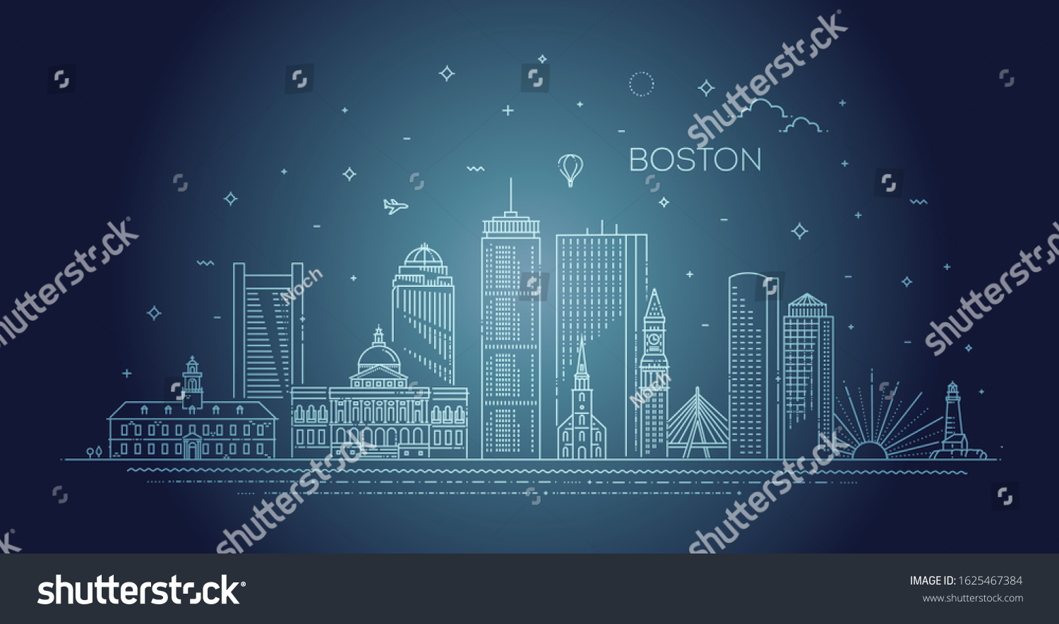 Boston Architecture Line Skyline Illustration Linear Stock Vector ...