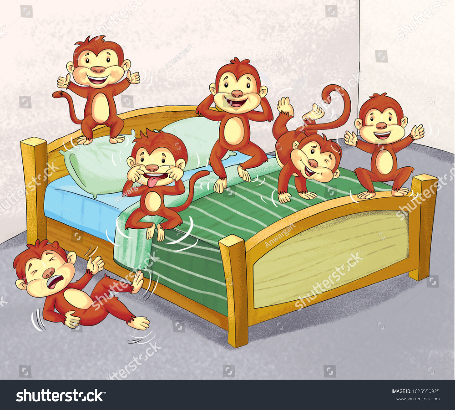 Illustration Five Monkeys On Bed Stock Illustration 1625550925 ...