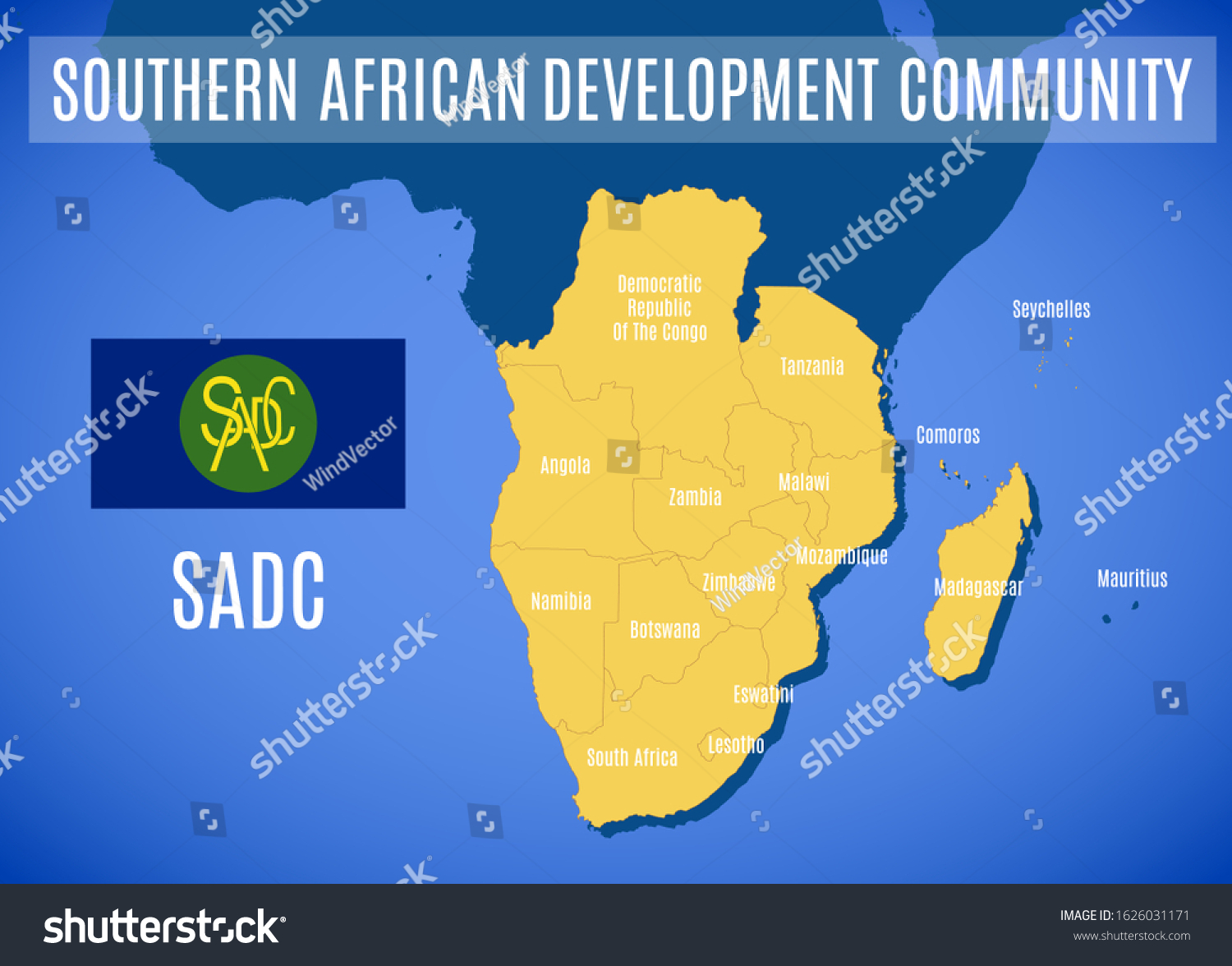 Vector Map Southern African Development Community Stock Vector (Royalty ...