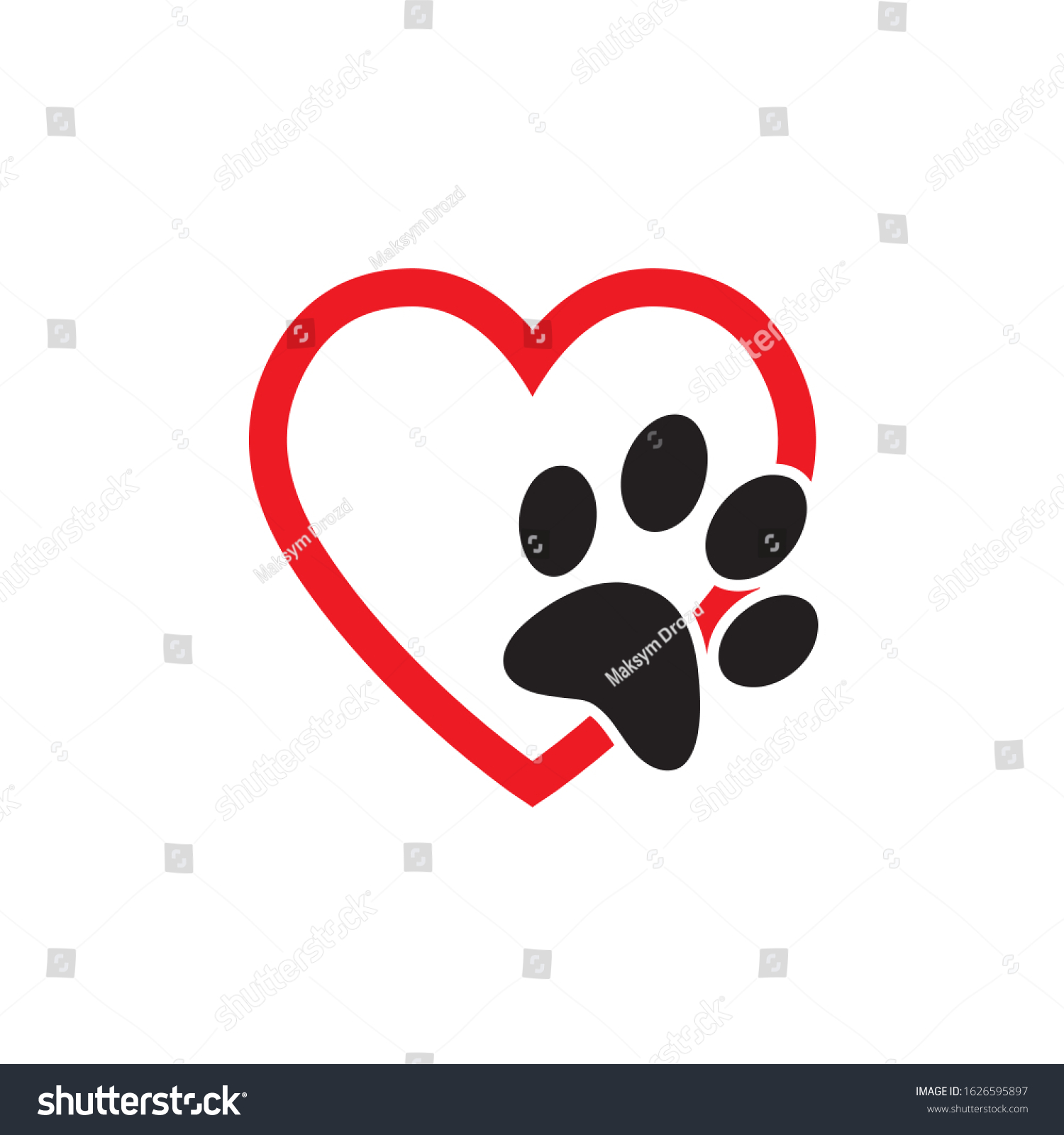 Animal Love Symbol Paw Print Heart Stock Vector (Royalty Free ...