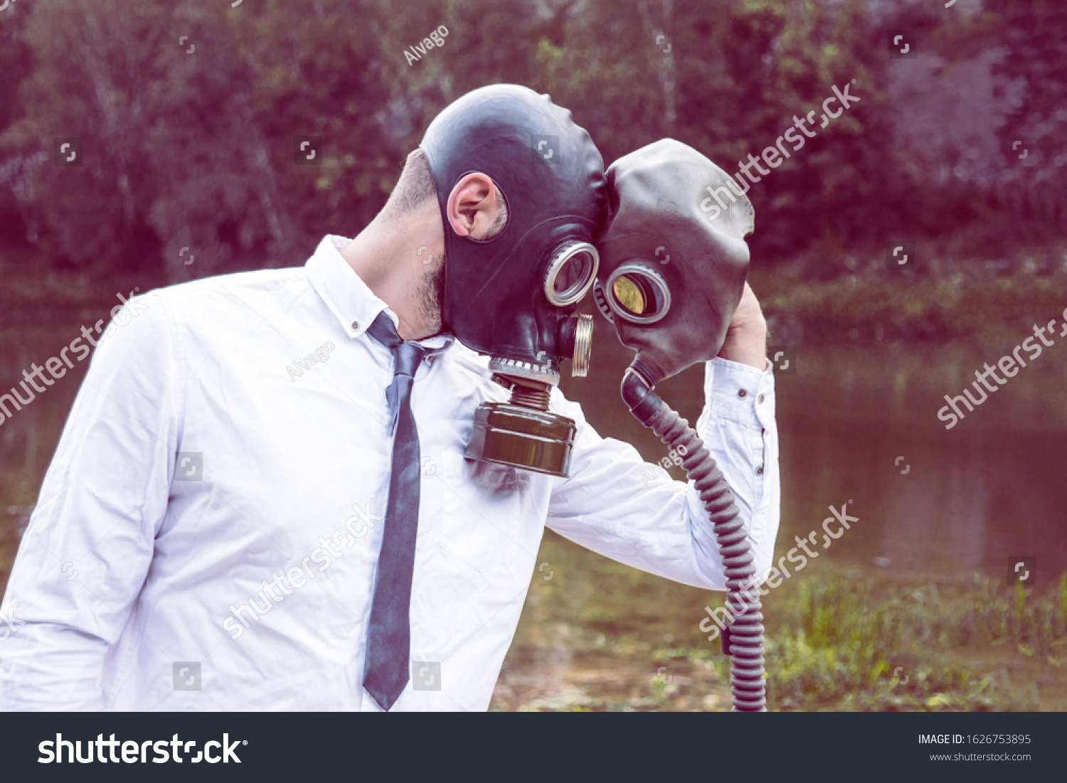 Man Gas Mask White Shirt On Stock Photo 1626753895 