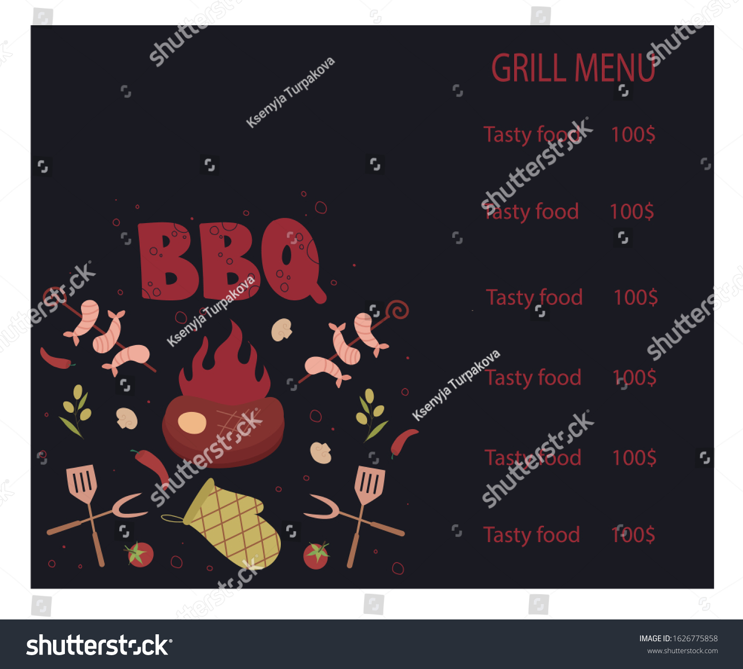 Grill Menu Menu Template Cafes Bars Stock Vector (Royalty Free ...