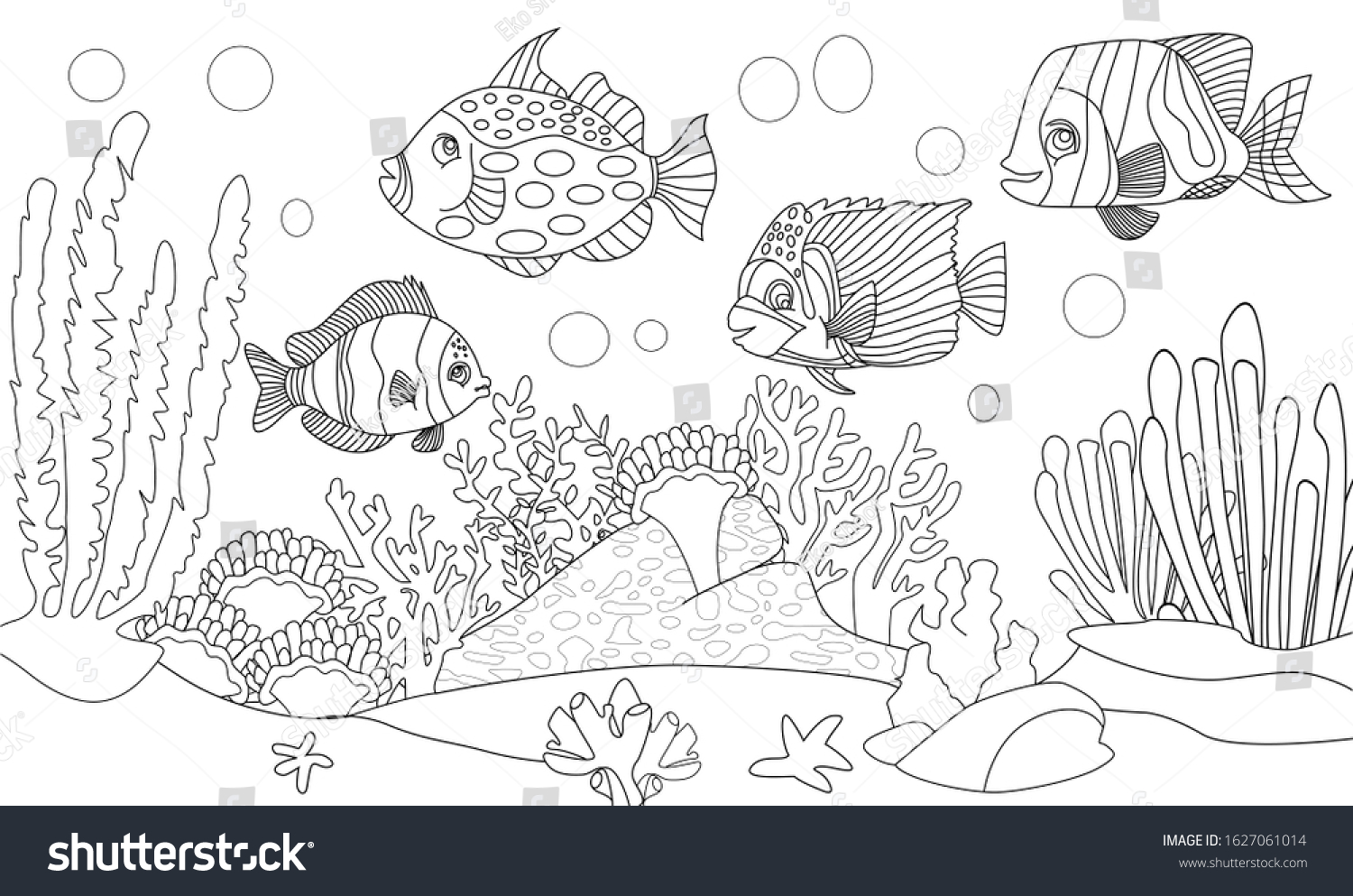 Coloring Book Pages Underwater Fish Life Stock Vector (Royalty Free