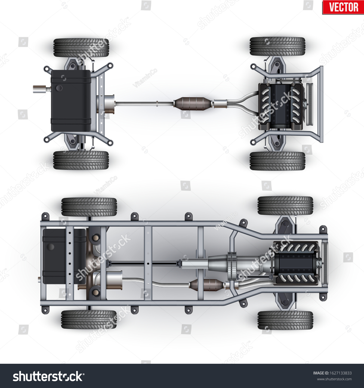 Set Car Rolling Chassis Unibody Frame Stock Vector (Royalty Free
