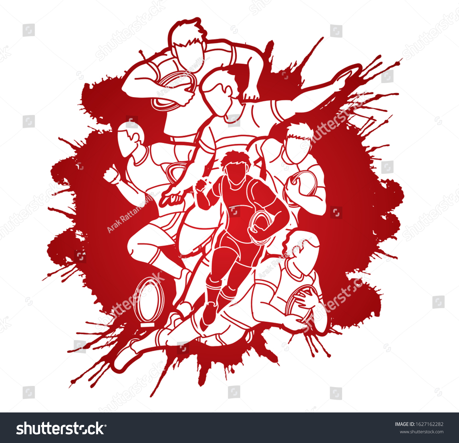 Group Rugby Players Action Cartoon Sport Stock Vector (Royalty Free ...