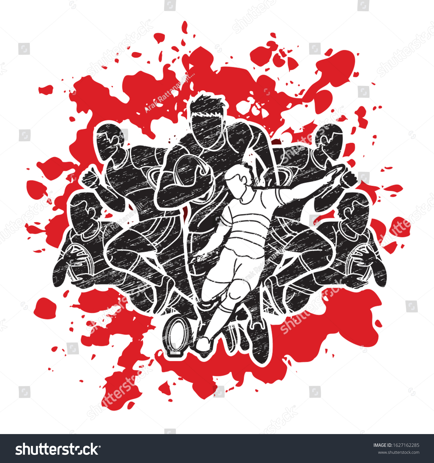 Group Rugby Players Action Cartoon Sport Stock Vector (Royalty Free ...