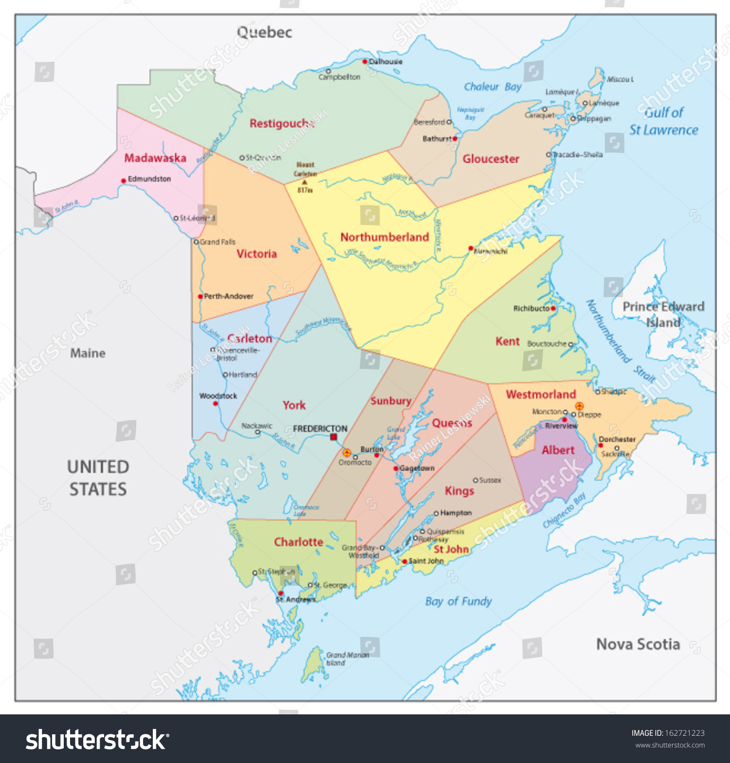 New Brunswick Administrative Map Stock Vector (Royalty Free) 162721223 ...