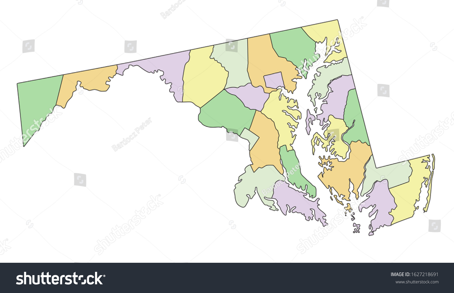 Maryland Highly Detailed Editable Political Map Stock Vector Royalty   Stock Vector Maryland Highly Detailed Editable Political Map 1627218691 