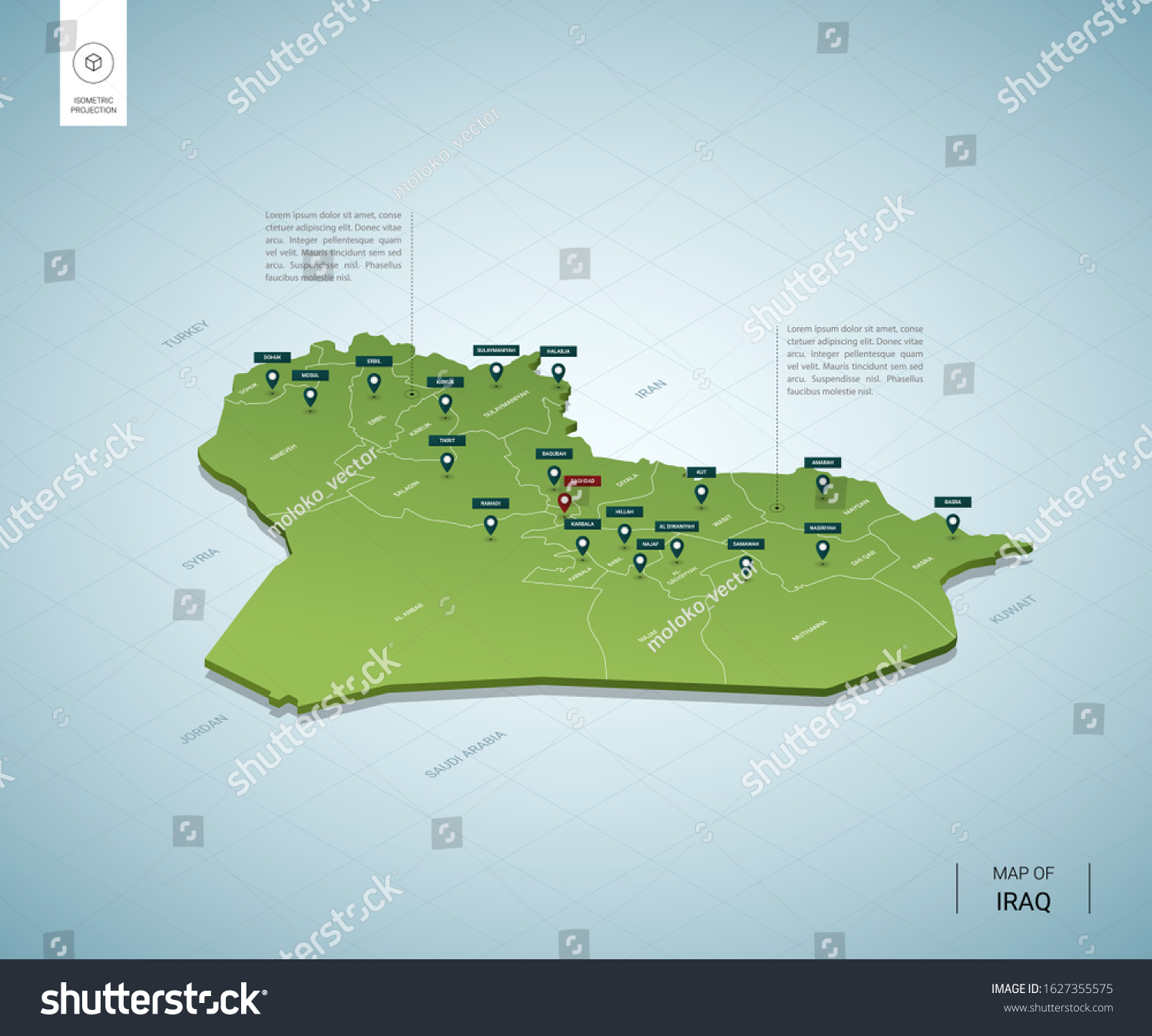 Stylized Map Iraq Isometric 3d Green Stock Vector (Royalty Free ...