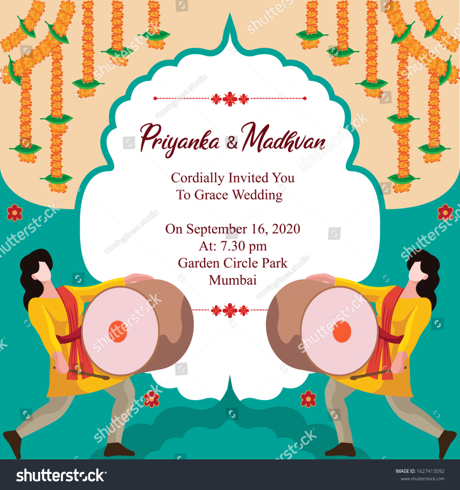 Hindu Wedding Card Invitation Template Design Stock Vector (Royalty