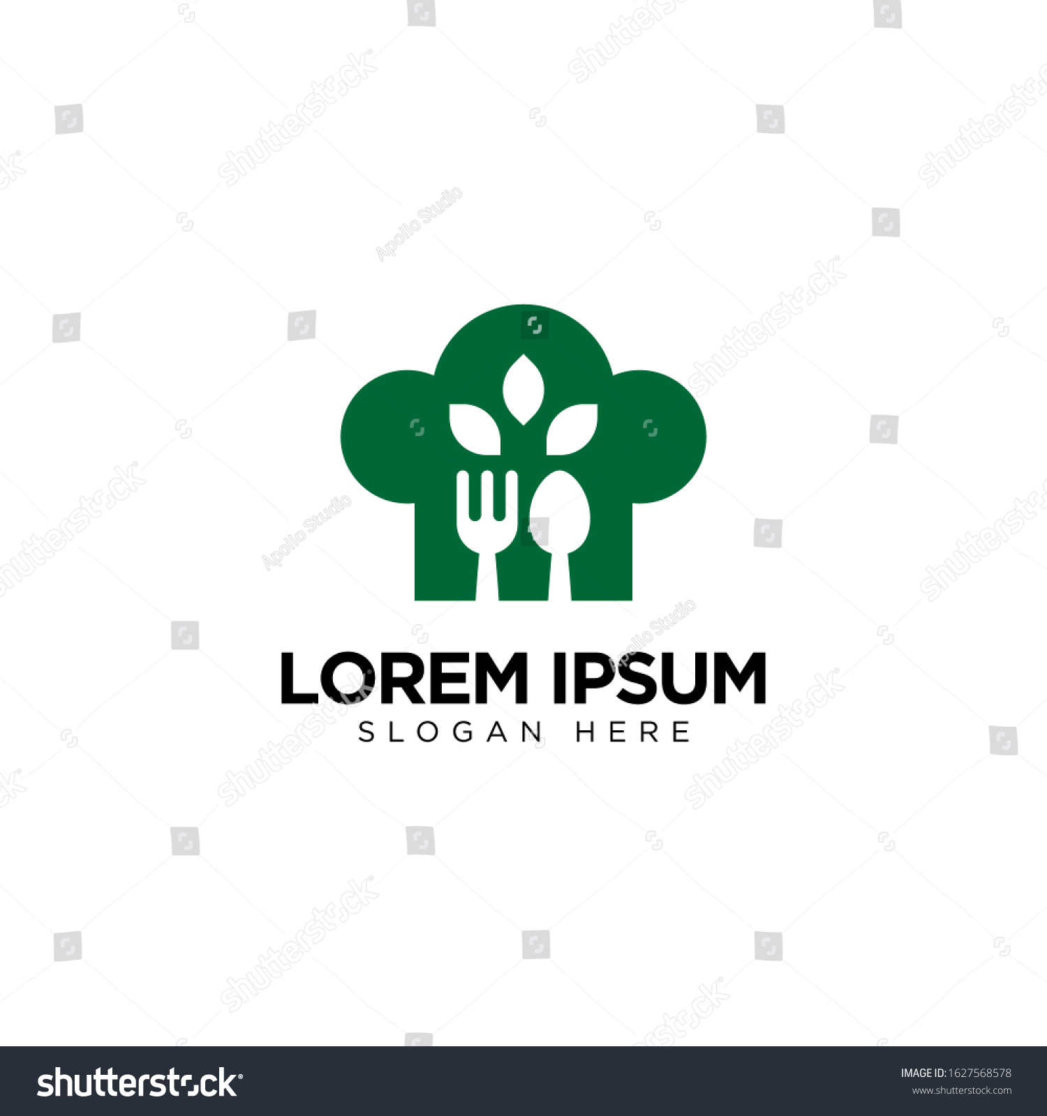 Healthy Food Logo Spoon Leaf Chef Stock Vector (royalty Free 