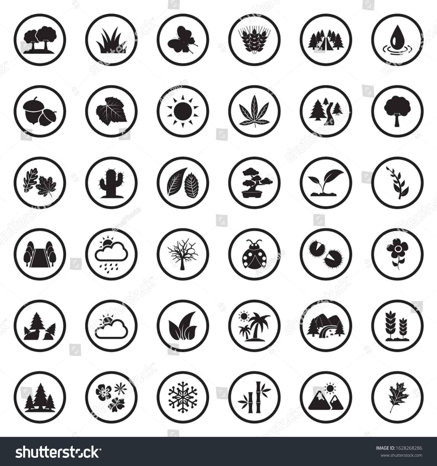 Nature Icons Black Flat Design Circle Stock Vector (Royalty Free ...