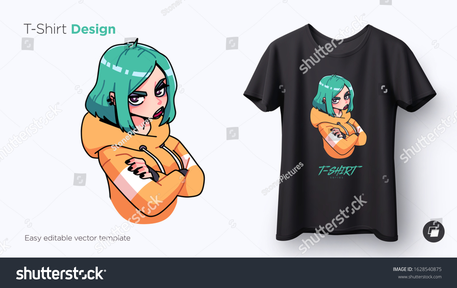 Tshirt Design Cute Stylish Angry Girl Stock Vector (Royalty Free ...