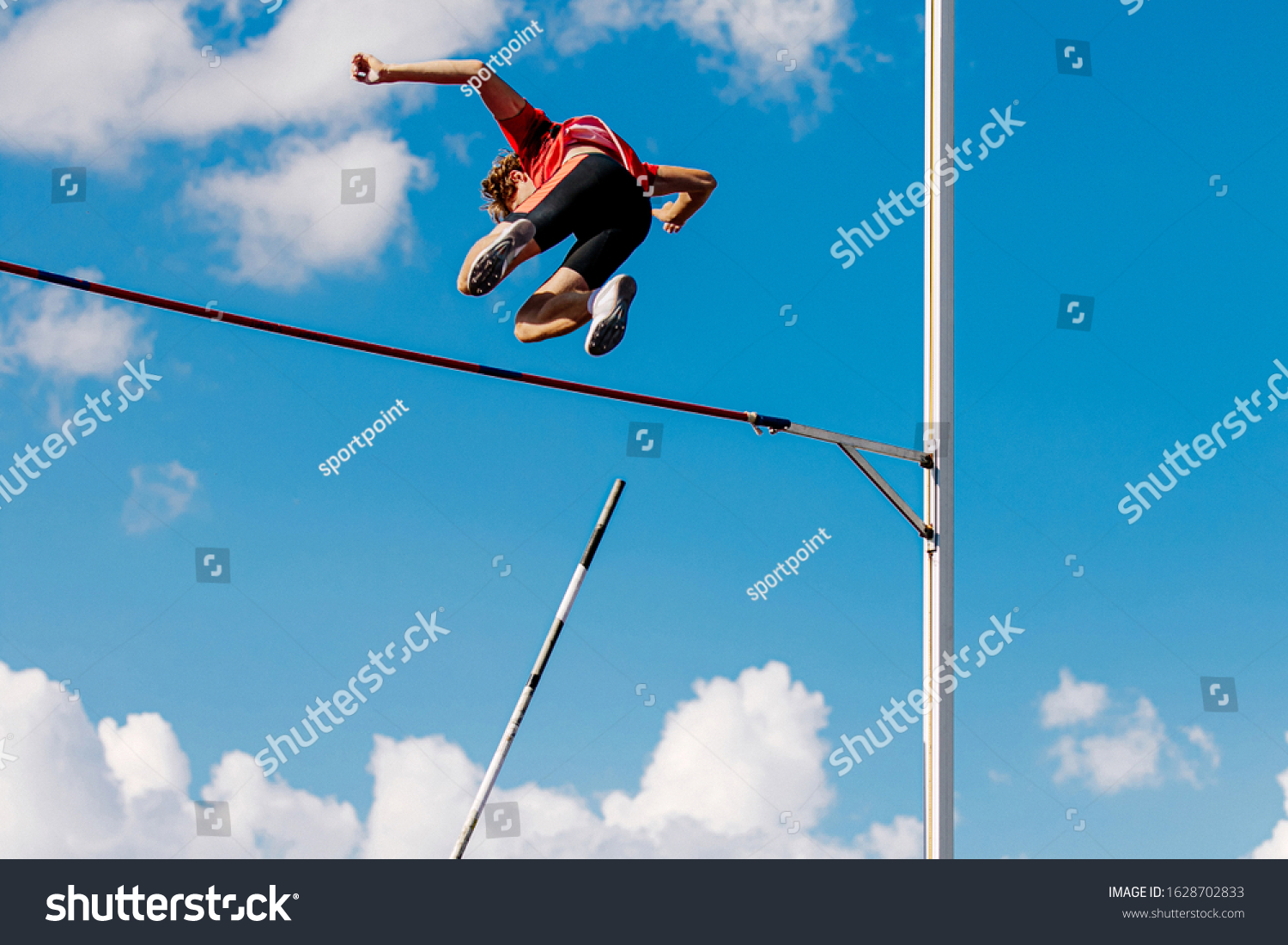 Athlete Passes Bar Pole Vault Background Stock Photo 1628702833 ...