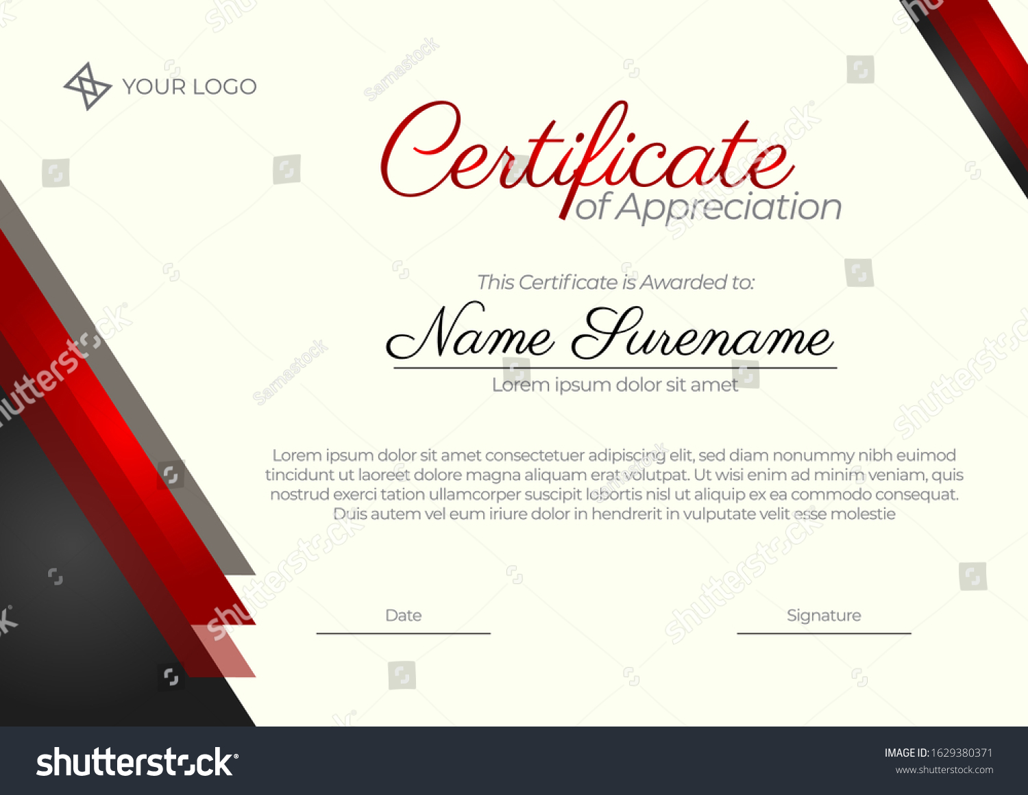 Red Black Certificate Appreciation Design Template Stock Vector ...