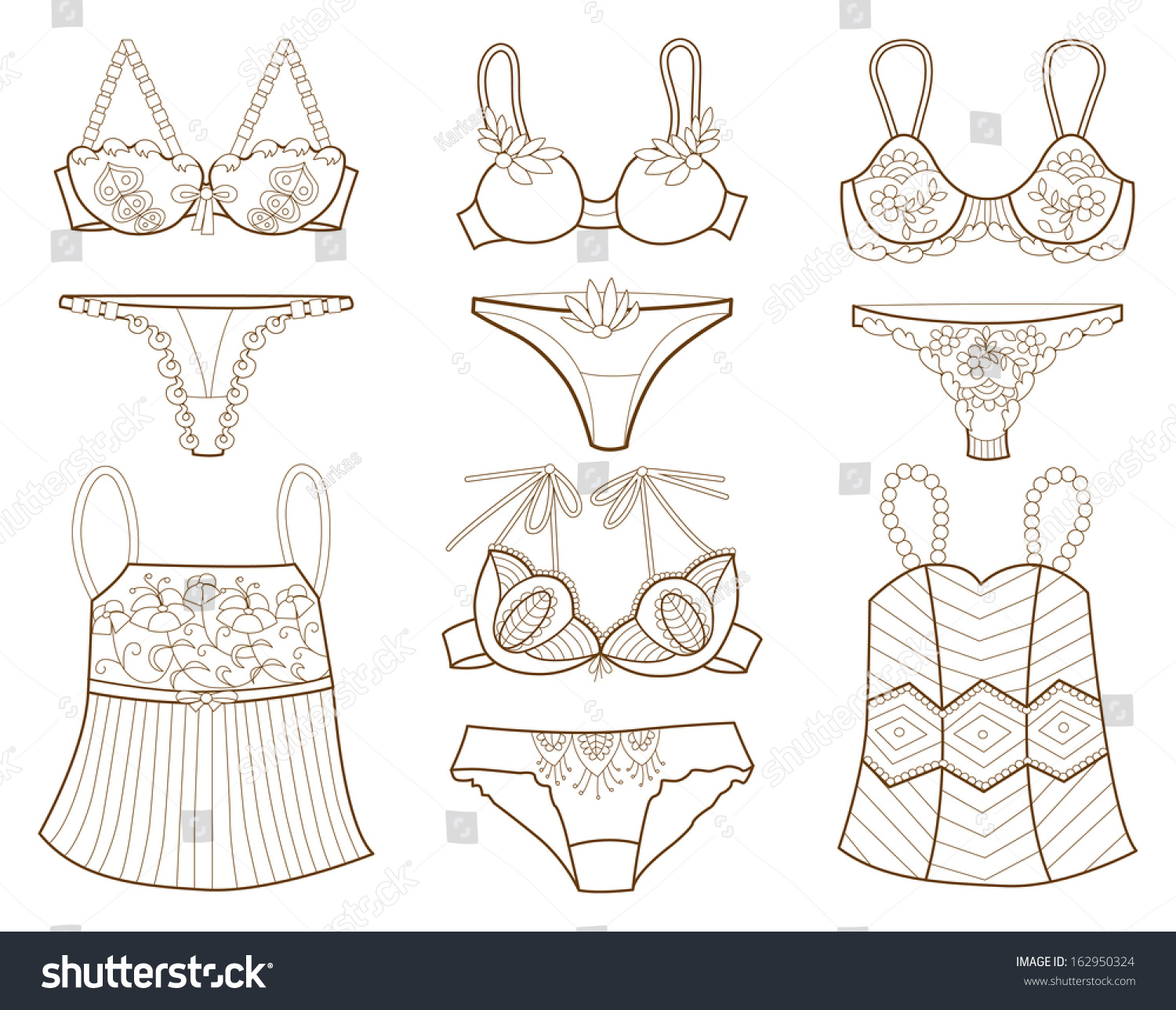 Collection Fashionable Womens Underwear Coloring Book Stock Vector