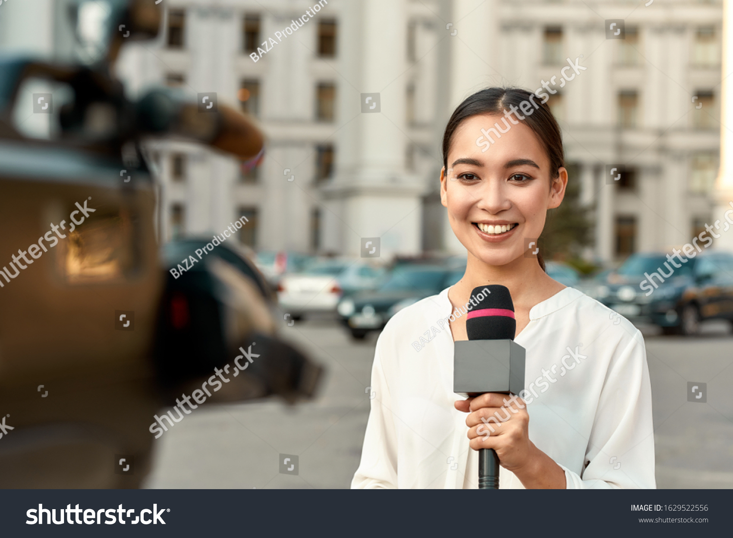 Cropped Portrait Professional Female Reporter Work Stock Photo ...