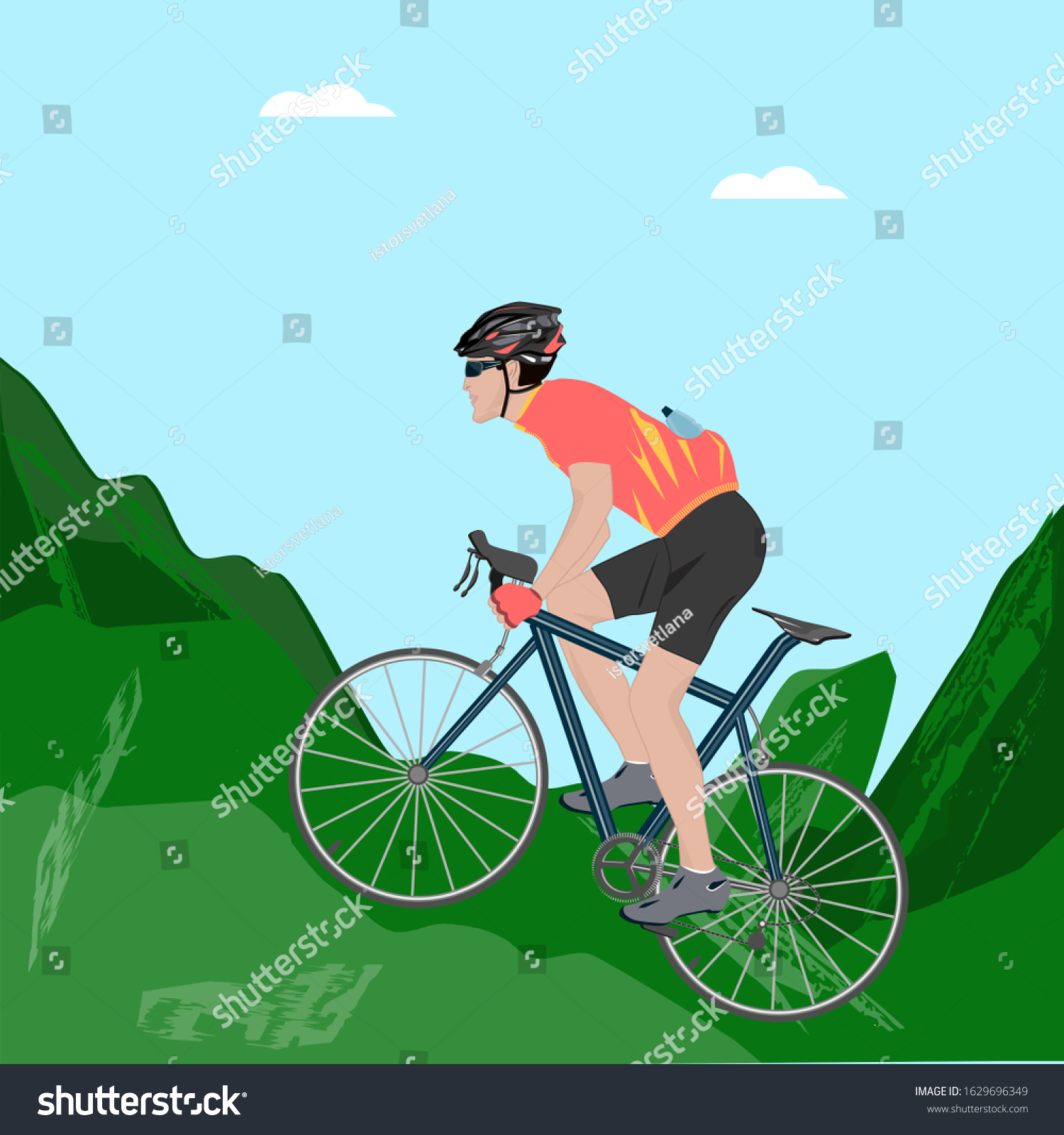 Cyclist Mountains Spring Green Background Vector Stock Vector (Royalty ...