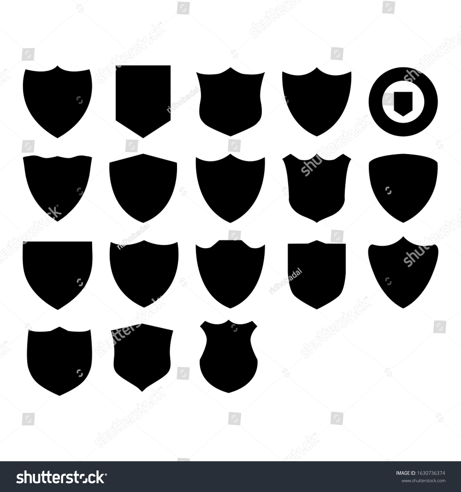 Set Black Shields On White Background Stock Vector (Royalty Free ...