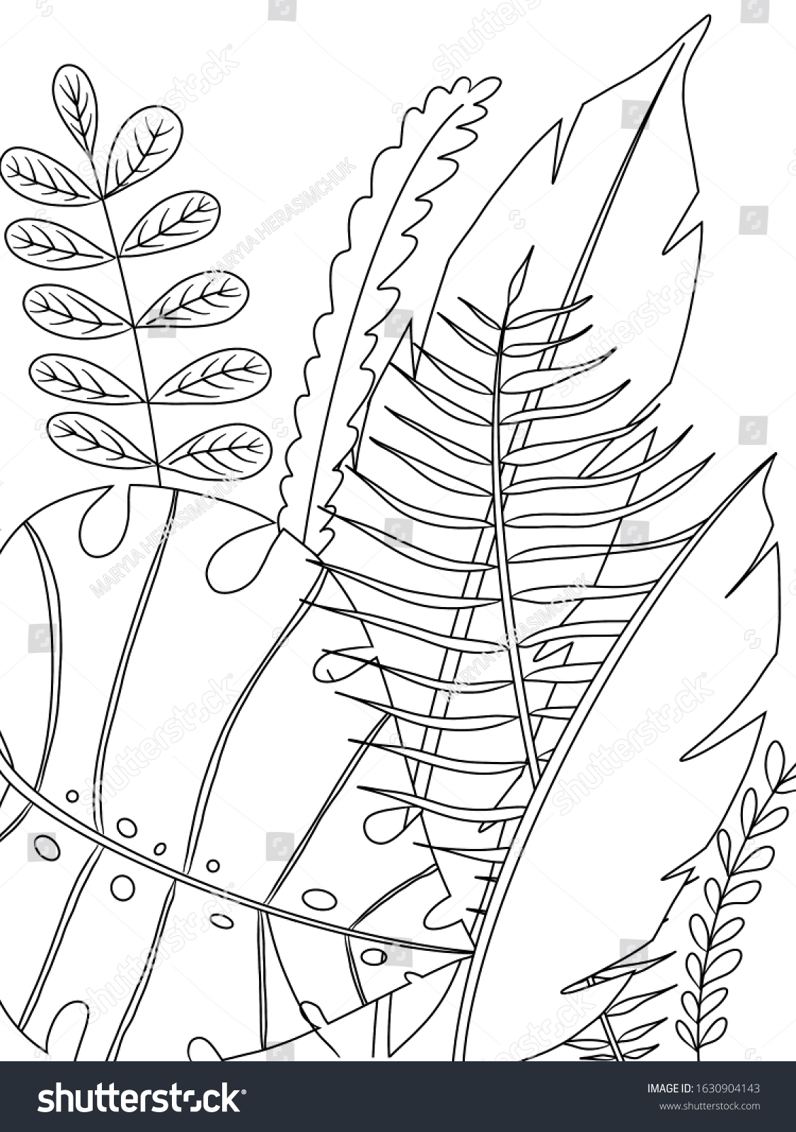 Coloring Book Coloring Page Tropical Plants Stock Illustration