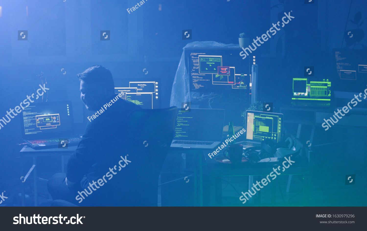 Back View Programmer Coding Technologies On Stock Photo 1630979296 ...