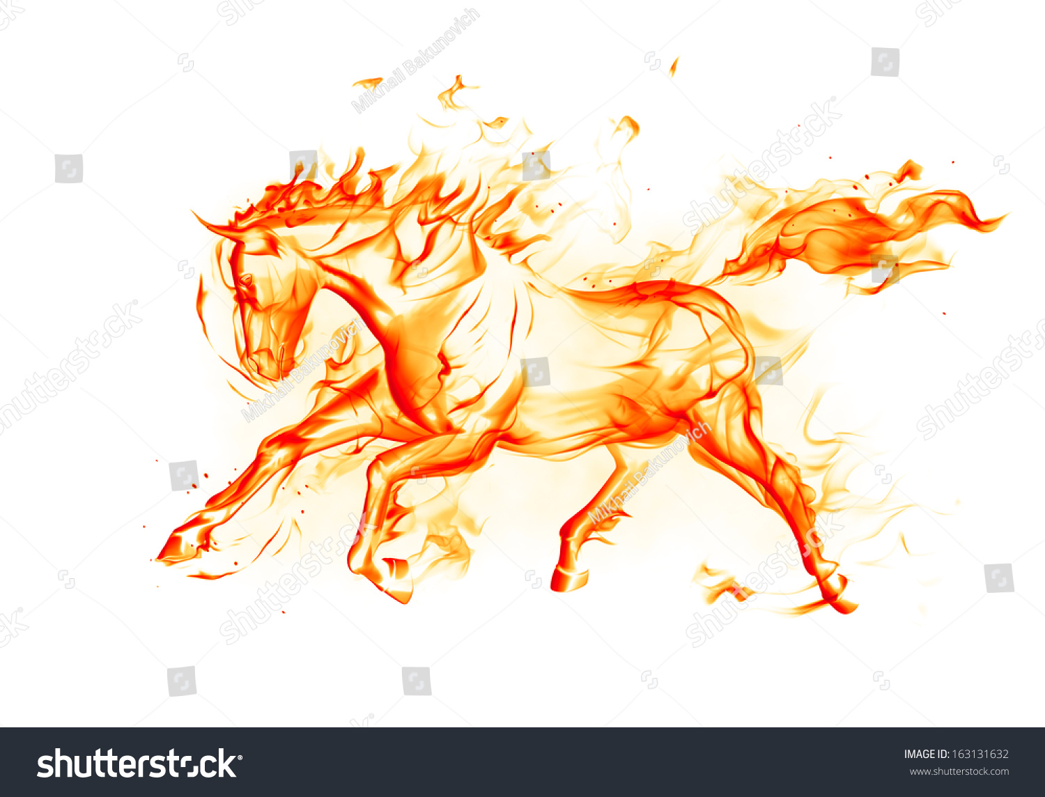 Огненный конь на белом фоне