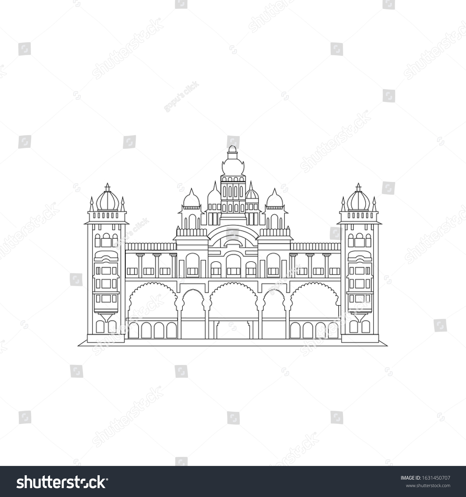 Mysore Palace Karnataka Line Drawing Shutterstock