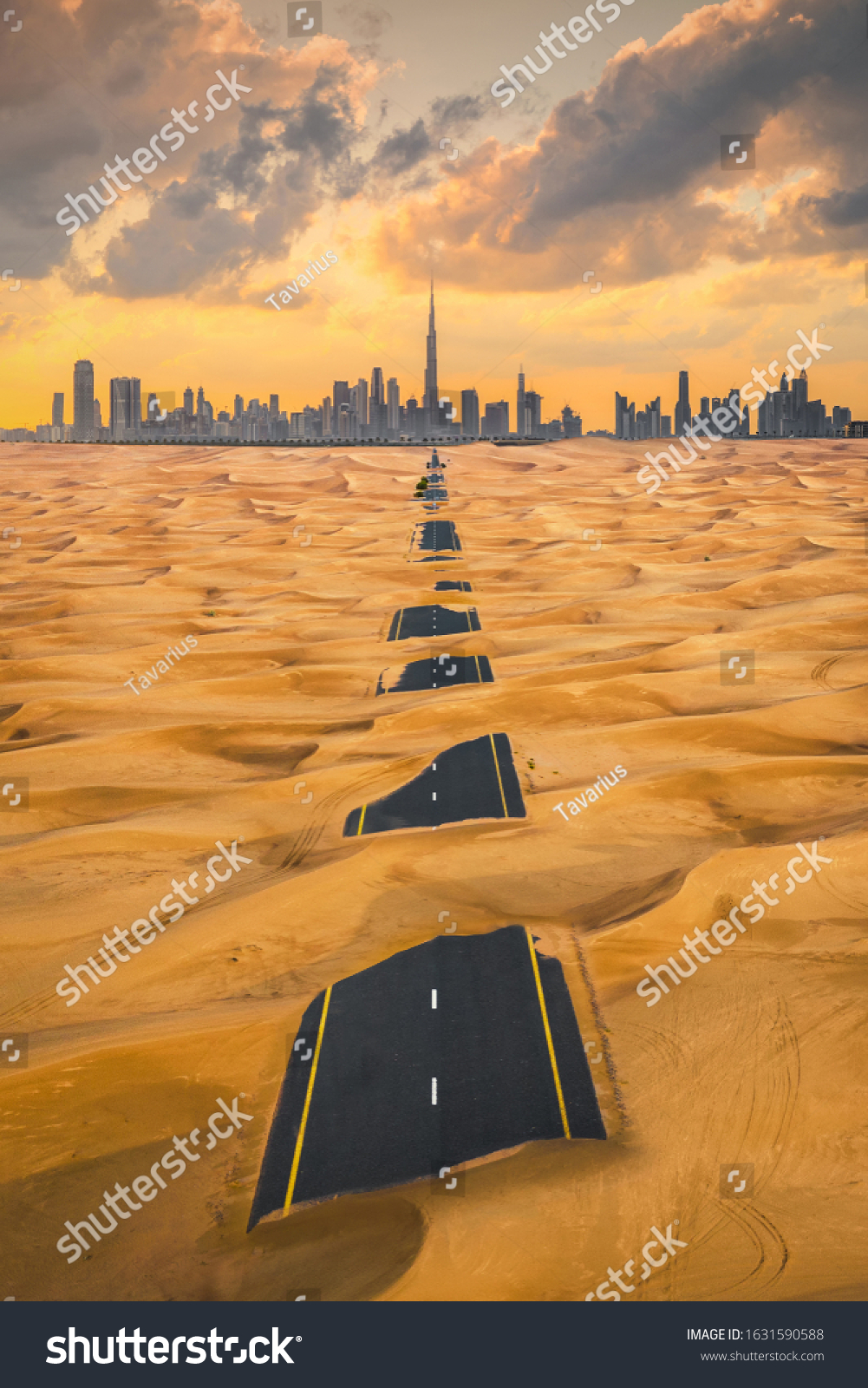 Aerial View Dubai Downtown Skyline Half Stock Photo 1631590588