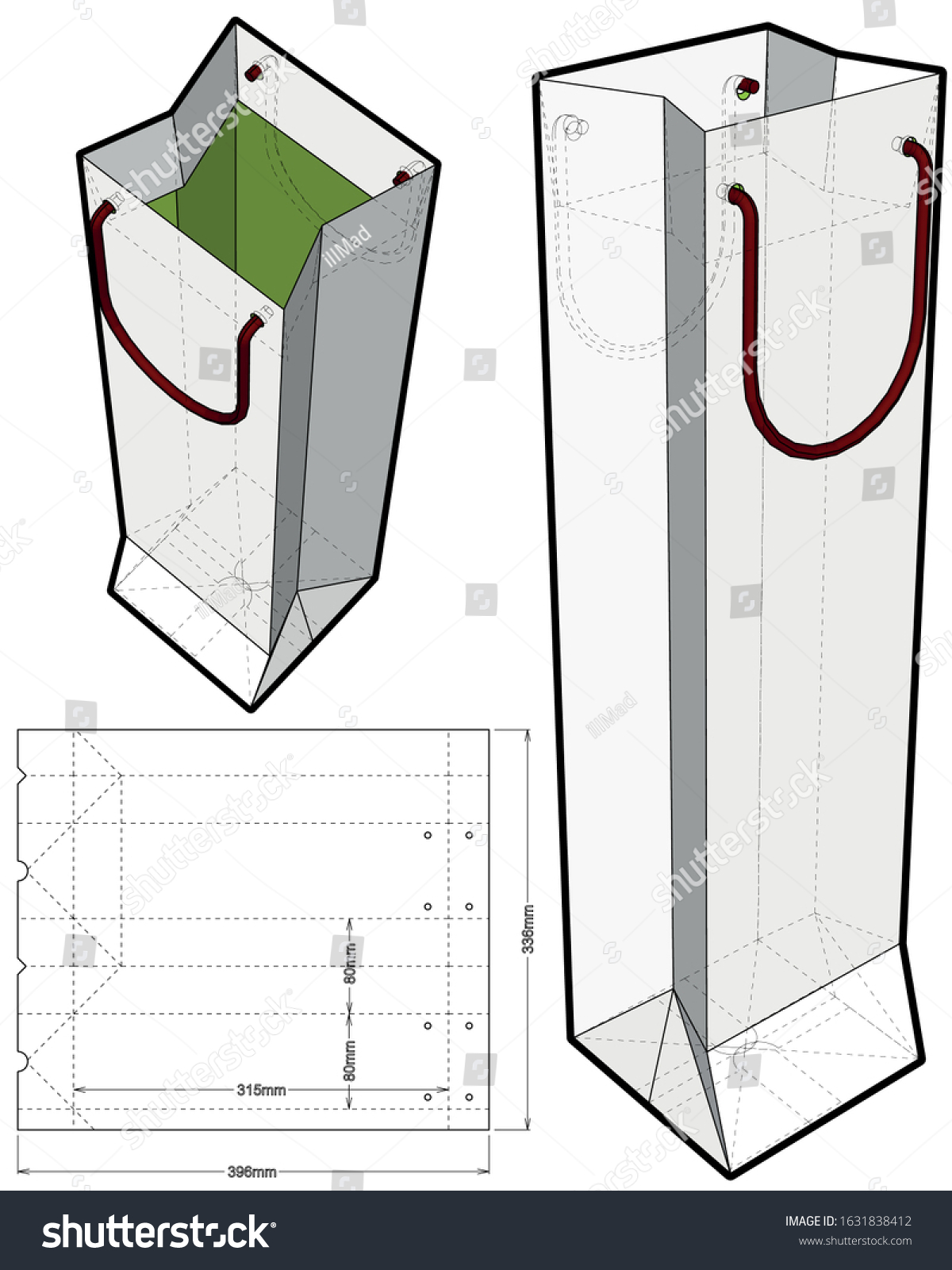 Shopping Bag Internal Measurement 8 X Stock Vector (Royalty Free