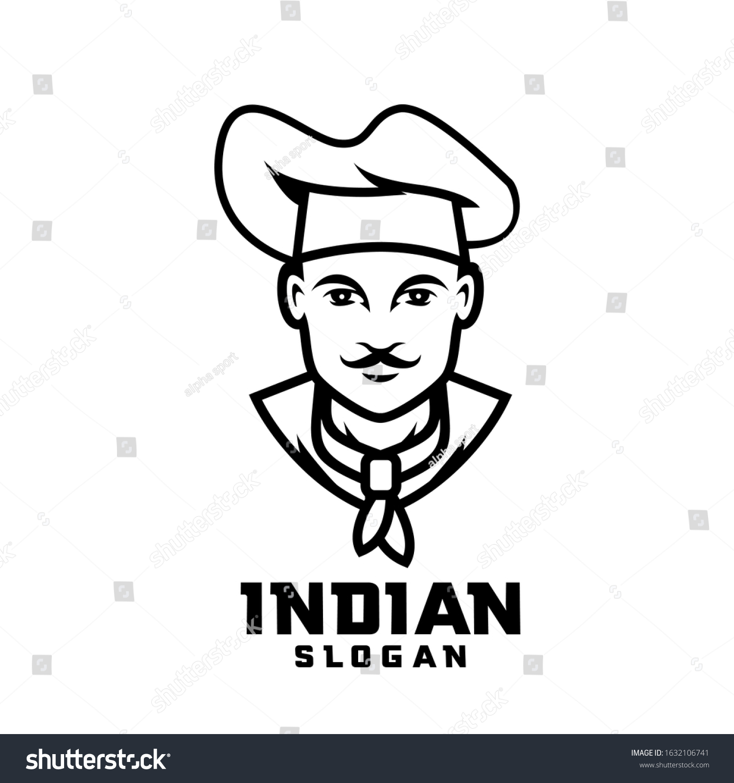 Indian Chef Character White Outline Logo Stock Vector (Royalty Free ...