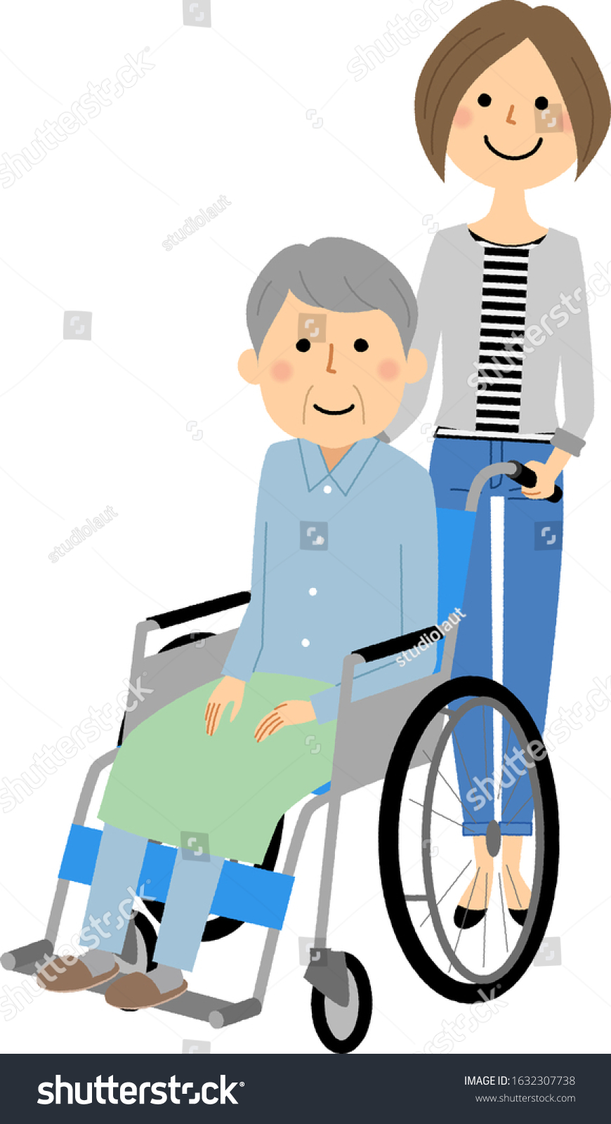 Illustration Caregiver Elderly Riding Wheelchair Stock Vector (Royalty ...