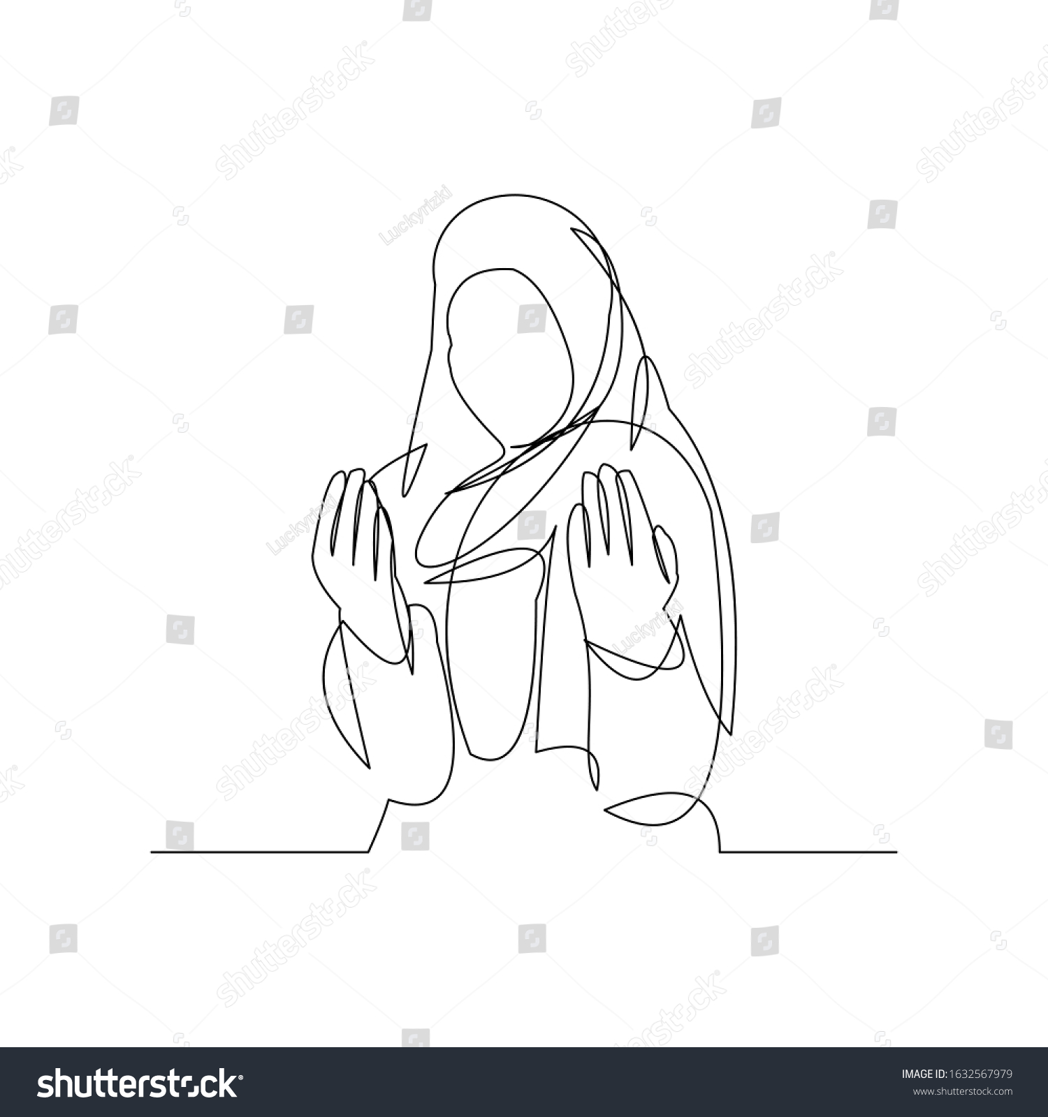 Continuous Line Drawing Muslim Women Pray Stock Vector (Royalty Free ...