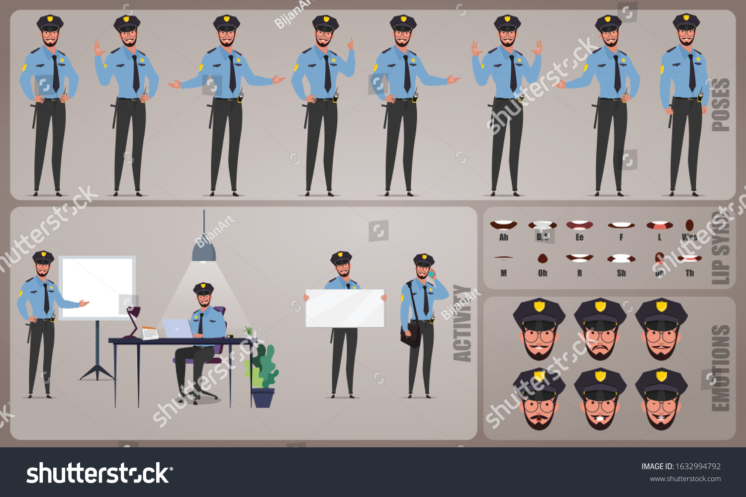 Security Guard Character Set Collection Character Stock Vector (Royalty ...