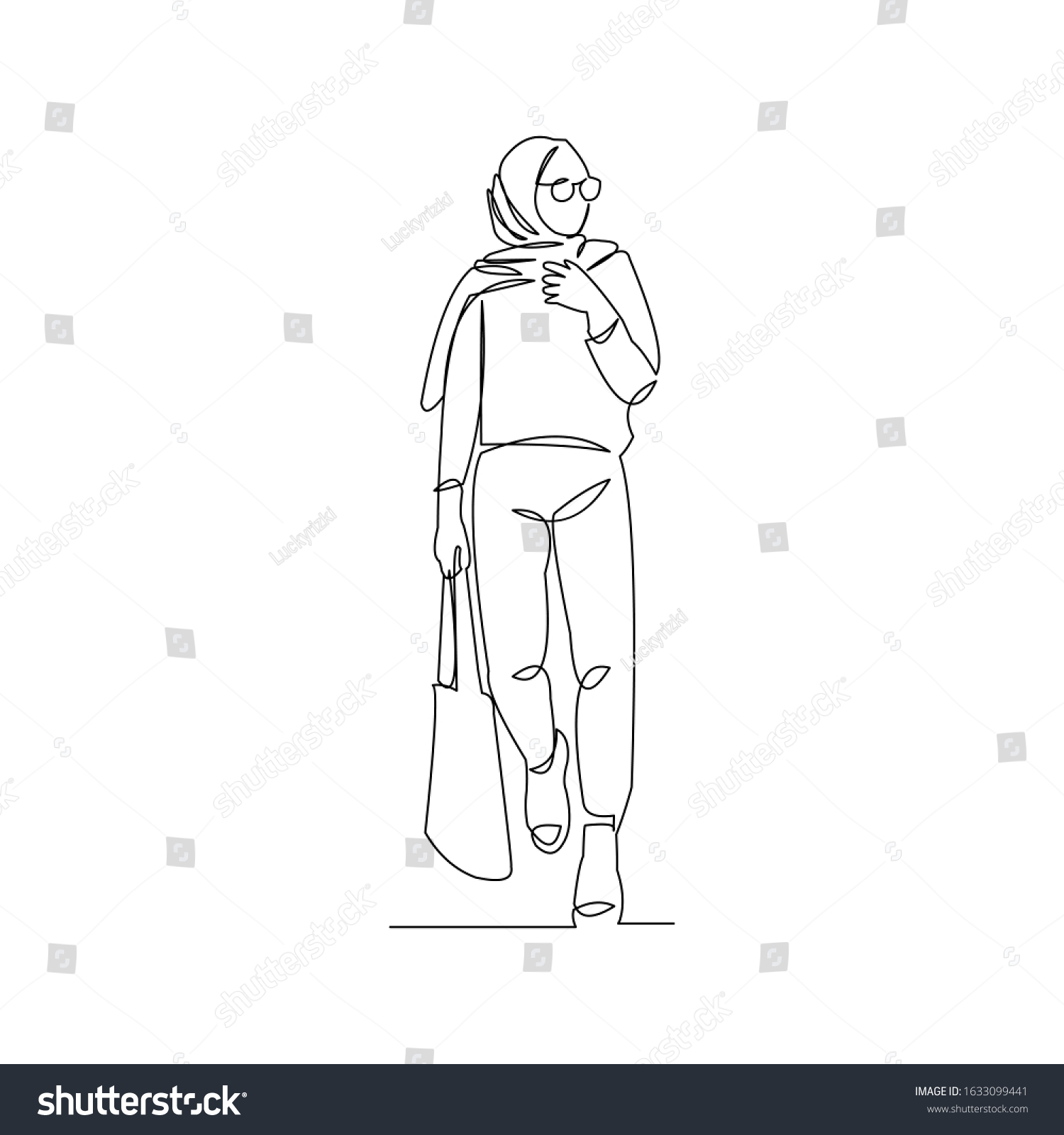 Continuous Line Drawing Fashionable Muslim Woman Stock Vector (Royalty ...