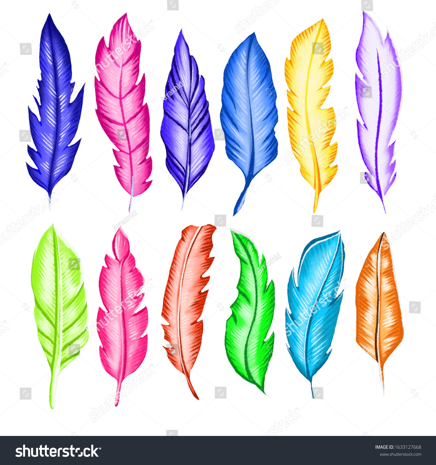 Set Multicolored Feathers Imitation Colored Pencil Stock Illustration ...