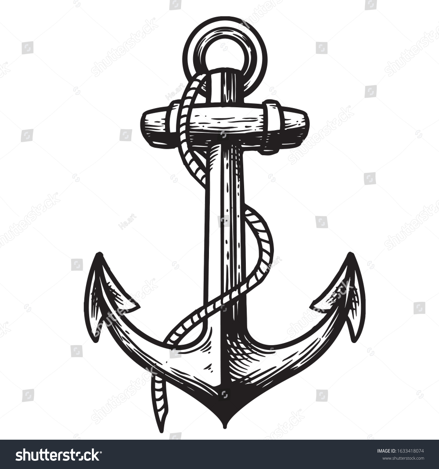 Black White Illustration Boat Anchor Rockabilly Stock Vector (Royalty ...