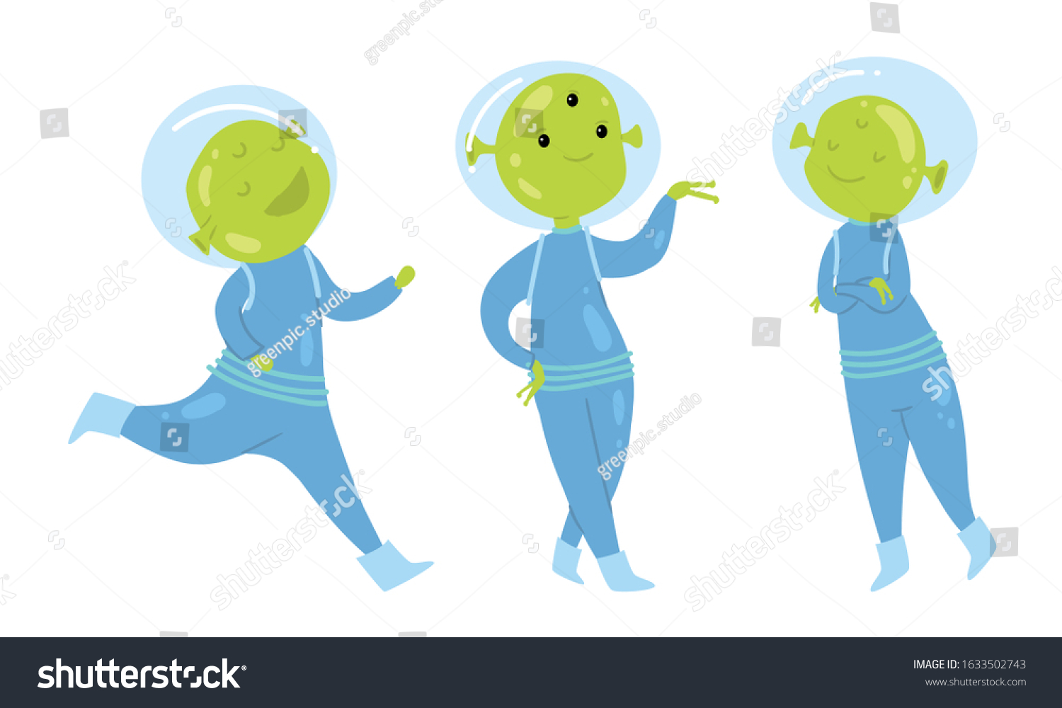 Happy Smiling Green Alien Blue Costumes Stock Vector (Royalty Free ...