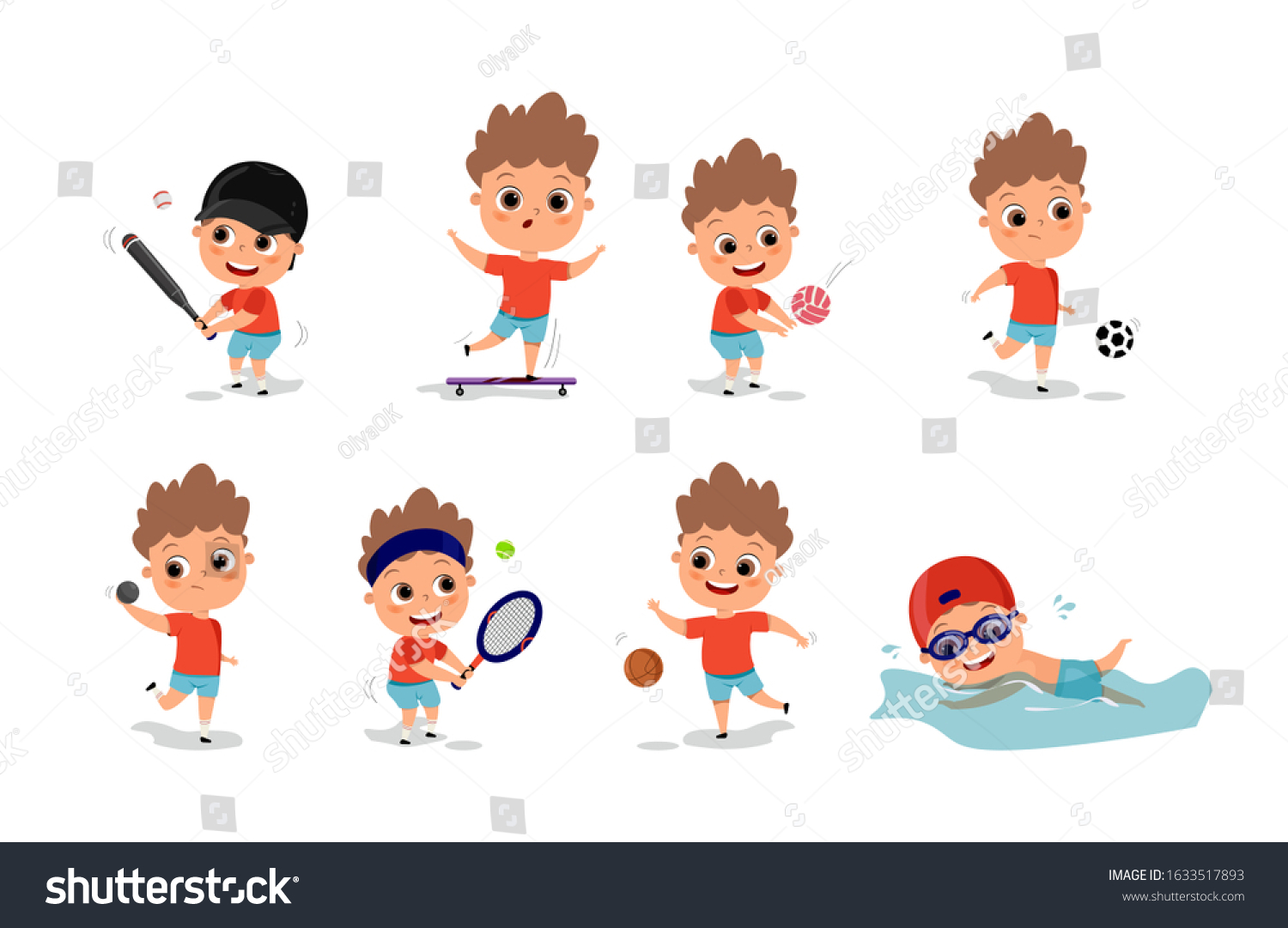 Kids Playing Various Sports Collection Cartoonstyle Stock Vector ...