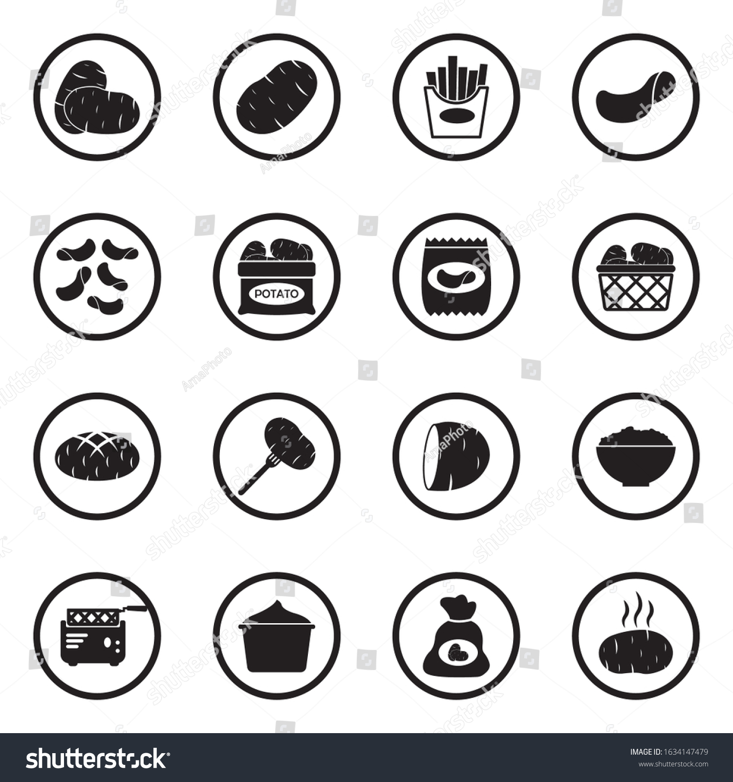 Potato Icons Black Flat Design Circle Stock Vector (Royalty Free ...